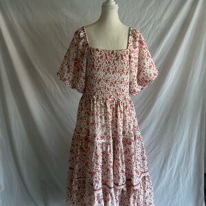 JessaKae Strawberry Tiered Ruffle Smocked Puff Sleeve Dress